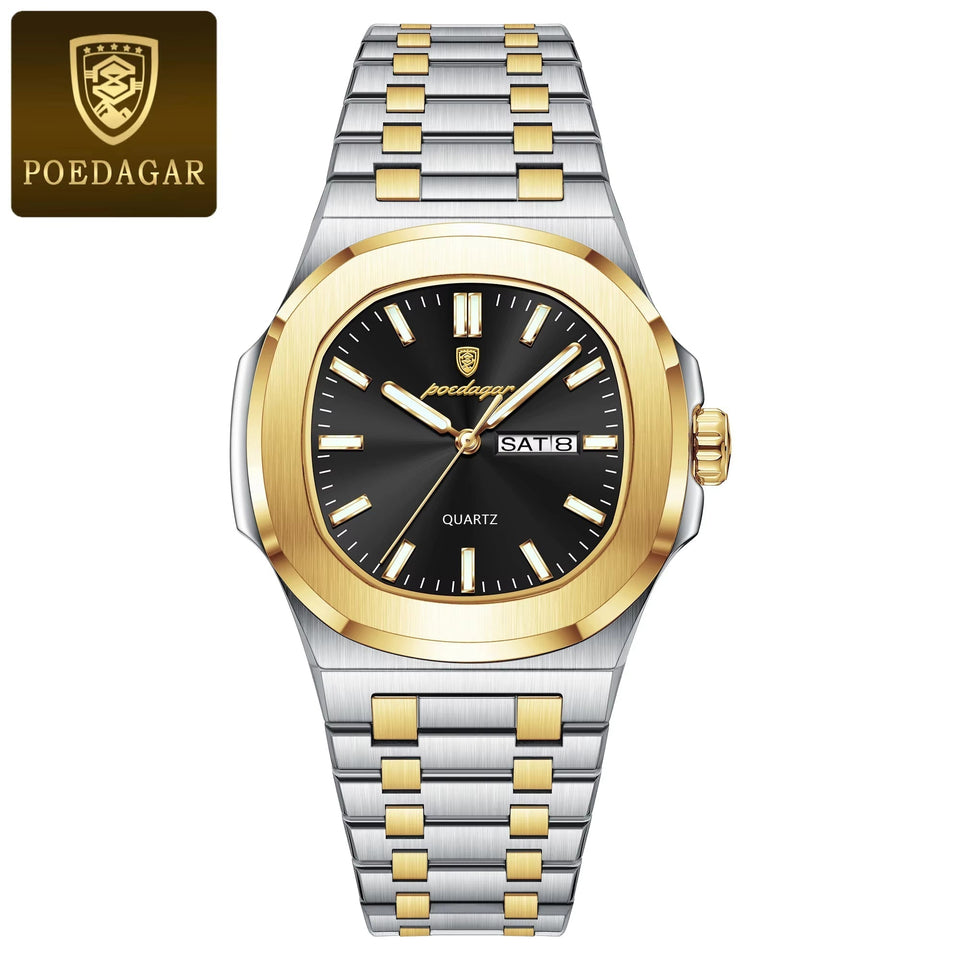 Luxury Military Man Watch Square Waterproof Luminous Date Week Men Watch Stainless Steel Quartz Men'S Watches Reloj+Box