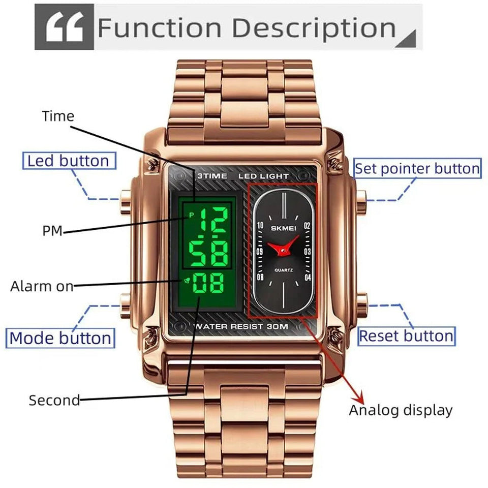 SKMEI 1868 Dual Time Chain Watch For Men