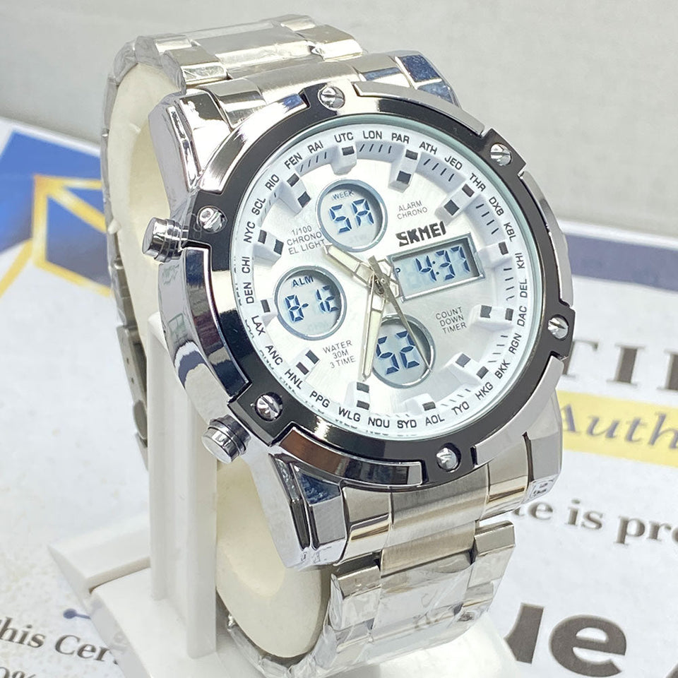 SKMEI 1389 Dual Time Multifunctional Digital Display Chain Watch For Men