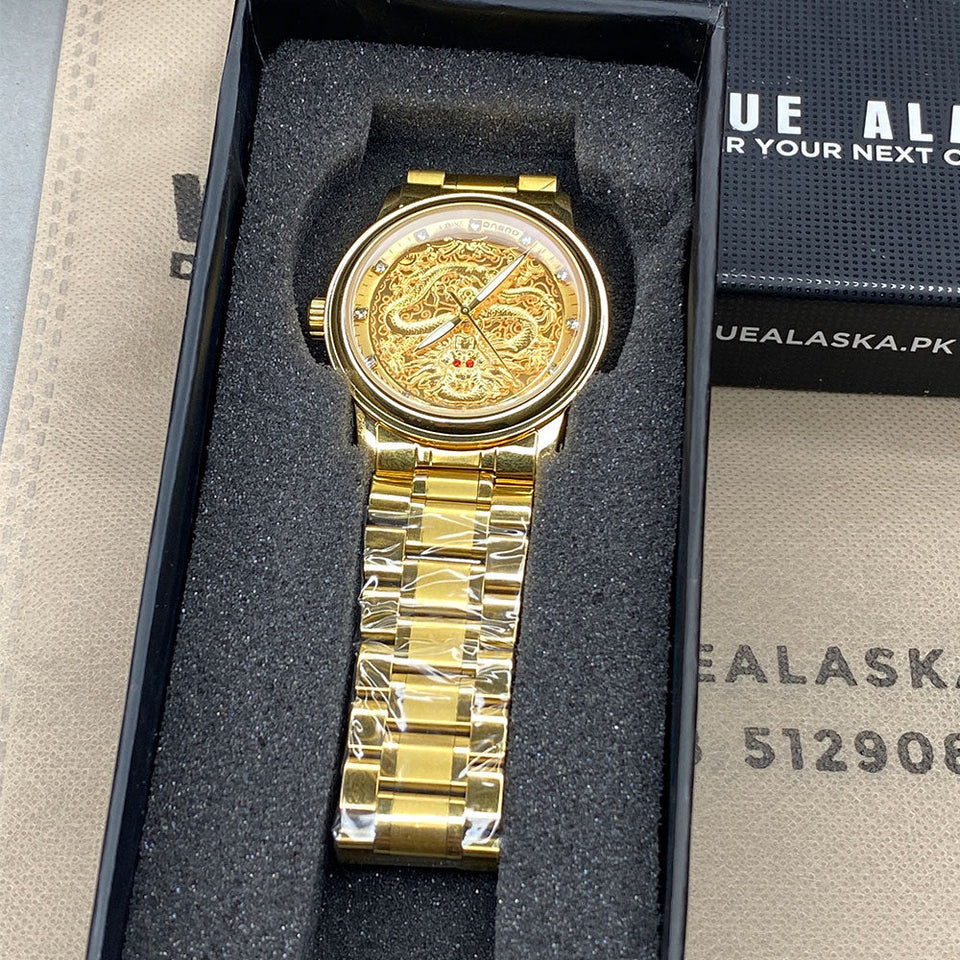Gold Dragon Premium Chain Watch With Butterfly Lock