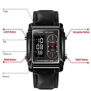 SKMEI 1868 Leather Straps Analog & Digital Wrist Watch