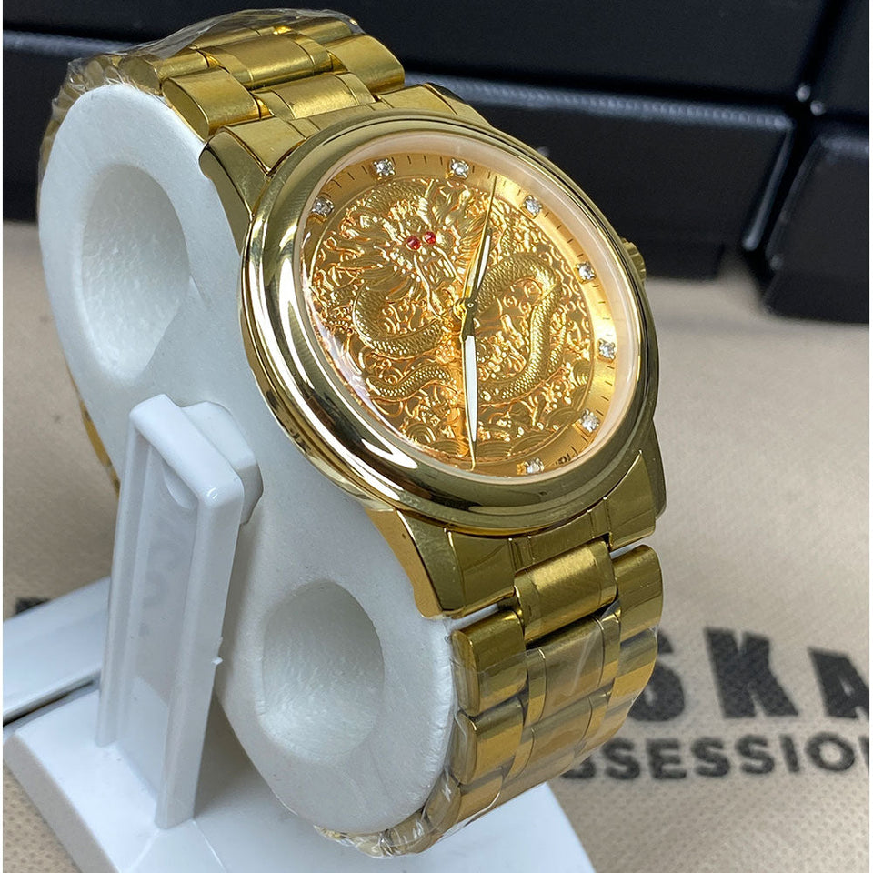 Gold Dragon Premium Chain Watch With Butterfly Lock