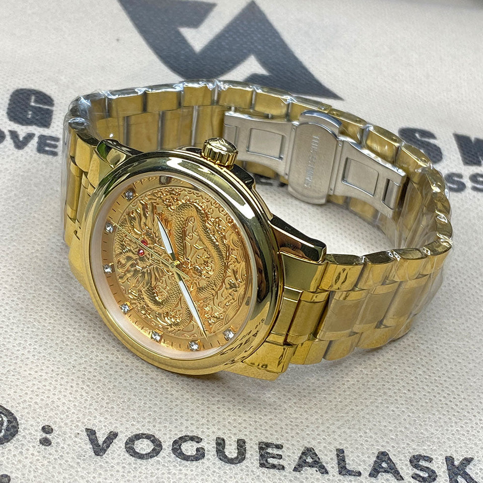 Gold Dragon Premium Chain Watch With Butterfly Lock