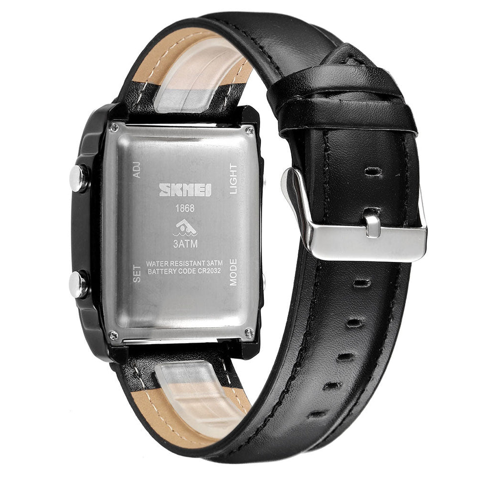 SKMEI 1868 Leather Straps Analog & Digital Wrist Watch