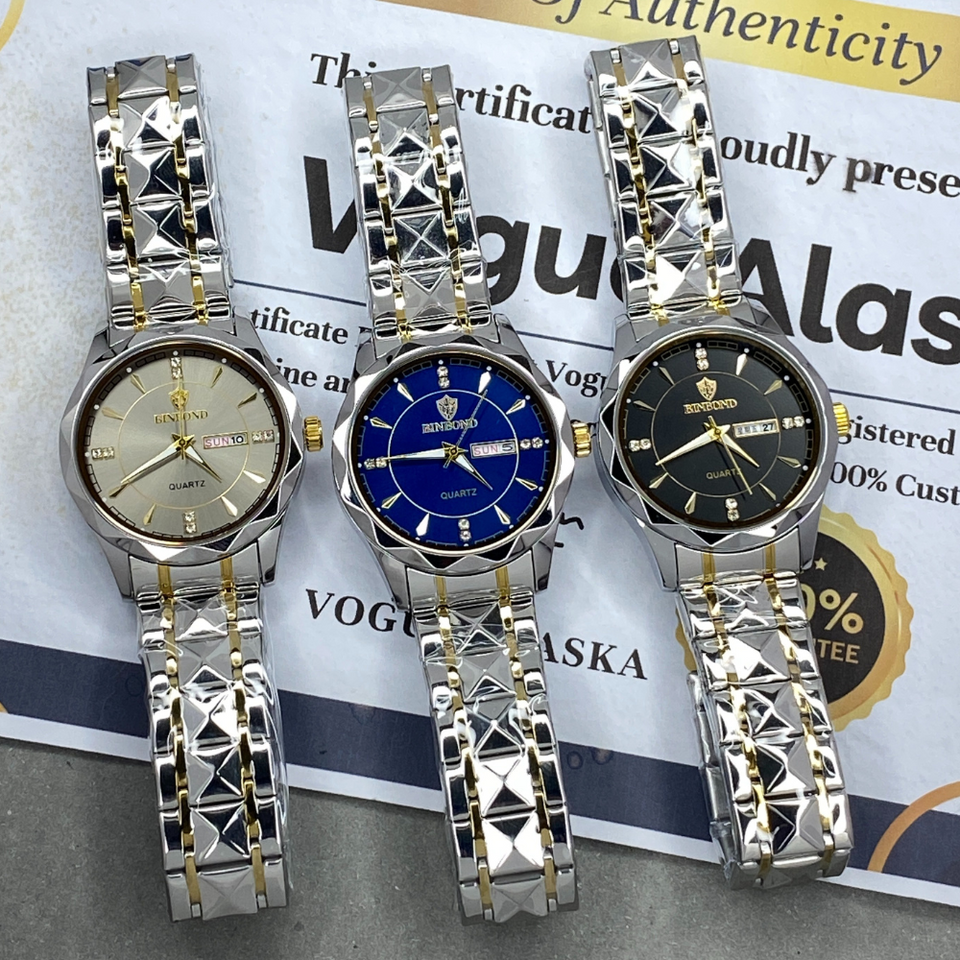 BINBOND Analog Time Luxury Stainless Steel Watch For Men with Date & Day Display