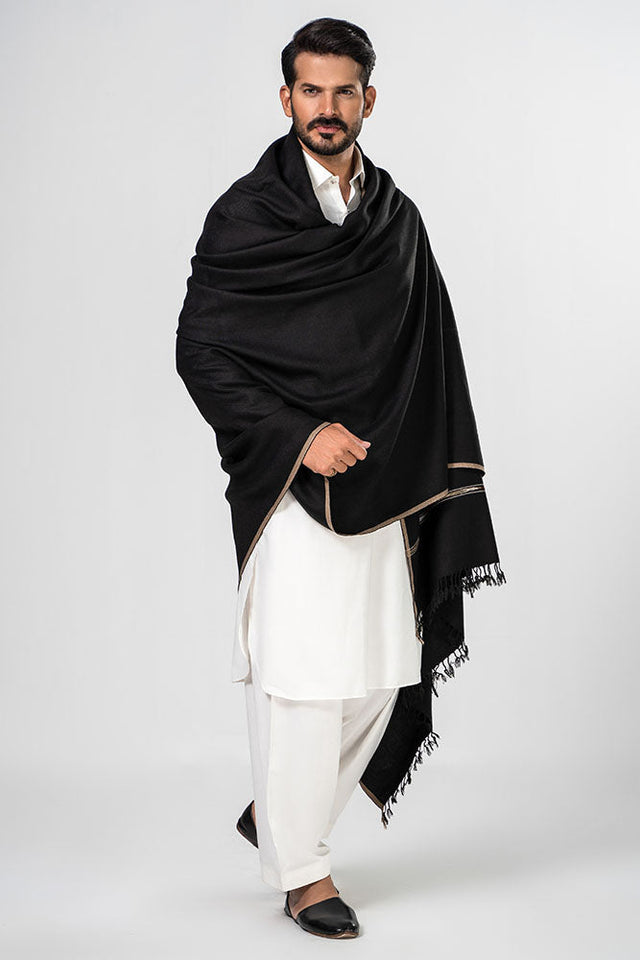Brandy Wear Speical Men's Winter Pashmina Woolen Shawl - (Black) - JS-01