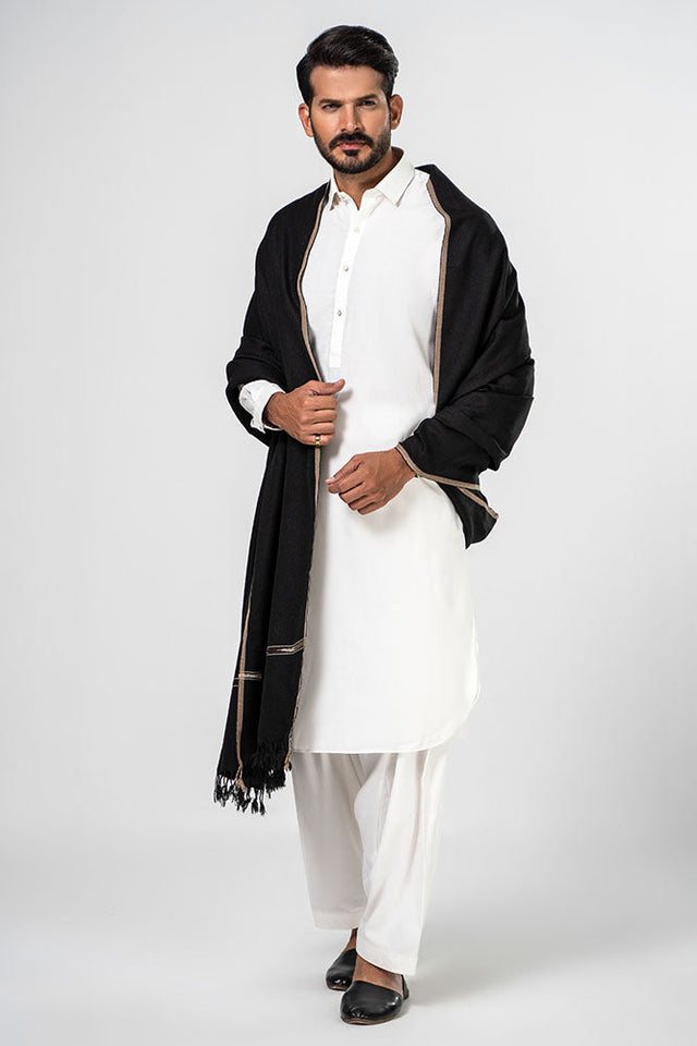 Brandy Wear Speical Men's Winter Pashmina Woolen Shawl - (Black) - JS-01