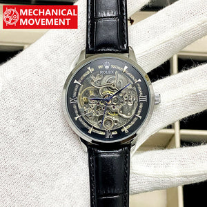 ROLEX Skeleton Automatic Leather Strap Watch With Mechanical Movement