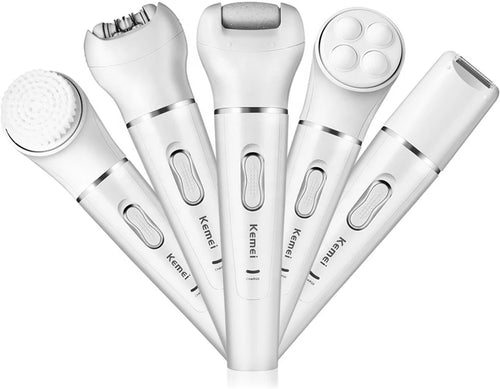 Kemei KM-2199 5 in 1 – ماكينة ازالة الشعر للسيدات 5 في 1 إزالة شعر الجسم والوجه والمناطق الحساسة مع المساج وتقشير لجلد الرجل الميت
