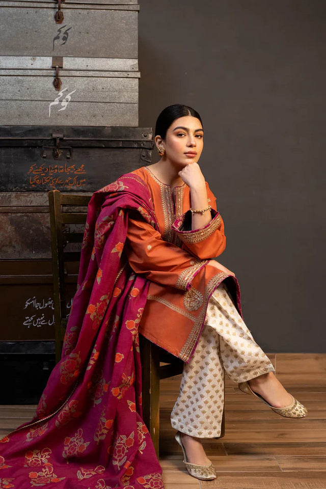 ZN-959 Summer 3PC Lawn Embroidered Suit with Printed Shawll (unstitch)