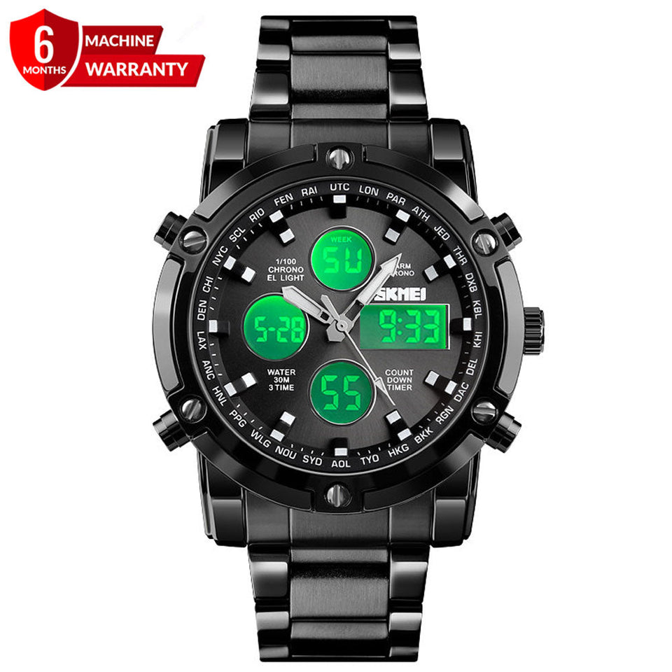 SKMEI 1389 Dual Time Multifunctional Digital Display Chain Watch For Men