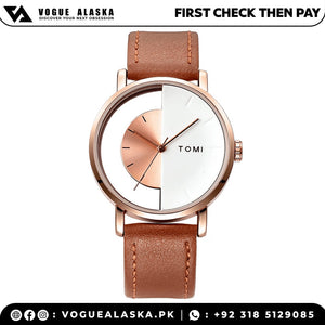 TOMI T-080 Transparent Design Leather Strap Watch For Men
