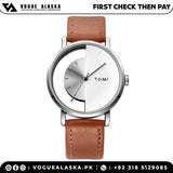 TOMI T-080 Transparent Design Leather Strap Watch For Men