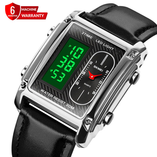SKMEI 1868 Leather Straps Analog & Digital Wrist Watch