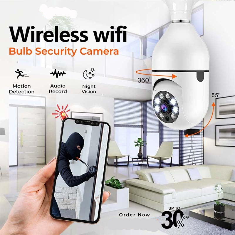 Wireless Wifi LED Bulb Security Camera 360 Degree