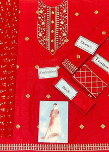 Kids 3PC Emb Lawn Dress With Net Dupatta - (Unstitched) - AL320