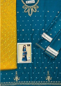 Kids 3PC Emb Lawn Dress With Net Dupatta - (Unstitched) - AL303