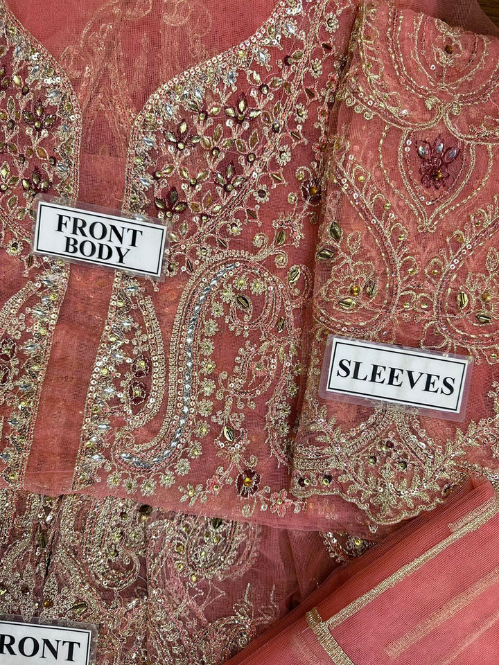 Unstitched Mbroidered | Salmon Pink BD-2701