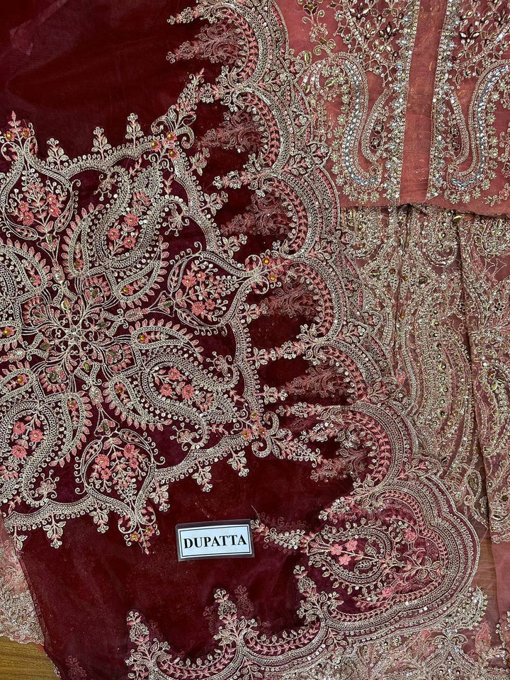 Unstitched Mbroidered | Salmon Pink BD-2701