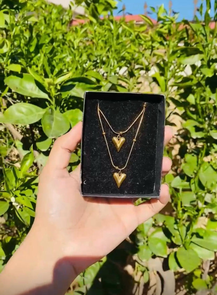 Heart chain necklace with Bracelet  Gold-plated