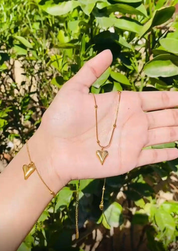 Heart chain necklace with Bracelet  Gold-plated