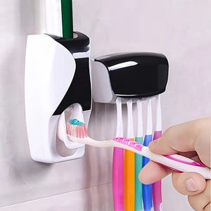 Best Quality Set of Toothpaste Dispenser & Brush Holder - Plastic Automatic Toothpaste Dispenser With Tooth Brush Holder For Homes And Bathrooms - Tooth Paste Dispenser with Toothbrush Holder