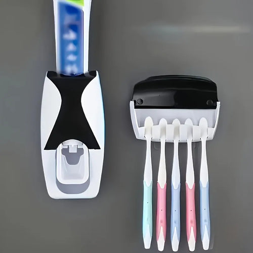 Best Quality Set of Toothpaste Dispenser & Brush Holder - Plastic Automatic Toothpaste Dispenser With Tooth Brush Holder For Homes And Bathrooms - Tooth Paste Dispenser with Toothbrush Holder