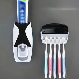 Best Quality Set of Toothpaste Dispenser & Brush Holder - Plastic Automatic Toothpaste Dispenser With Tooth Brush Holder For Homes And Bathrooms - Tooth Paste Dispenser with Toothbrush Holder