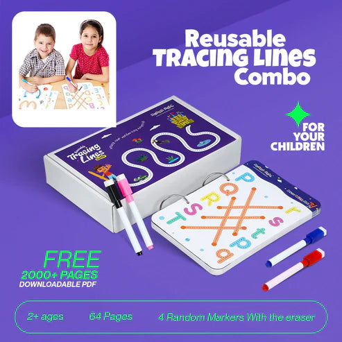 Reusable Tracing Book With 64 Pages + FREE Learning 2000+ pages PDF worksheet for kids📚