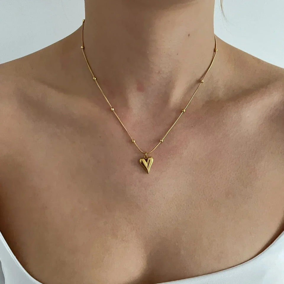 Heart chain necklace with Bracelet  Gold-plated